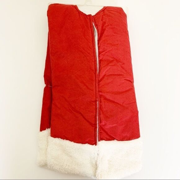 Red Faux Suede Christmas Tree Shirt with Fur, 48” - Picture 2 of 4